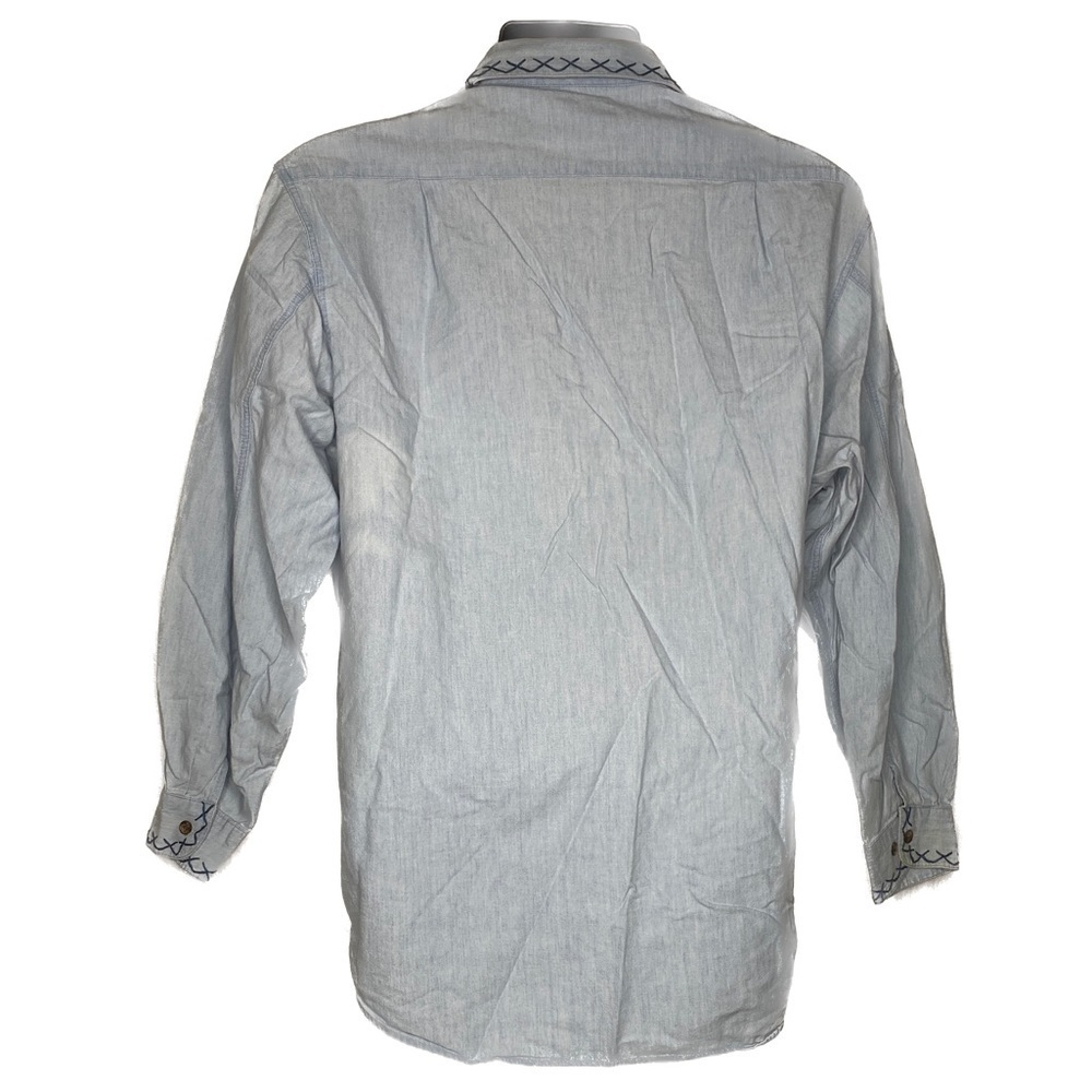 Cambridge Cultural Patch Embroidered Button Up Shirt (Size: 14, Color: Blue) - Picture 2 of 3